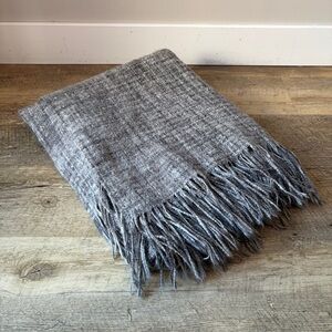 Pottery Barn Gray Fringe Throw Blanket